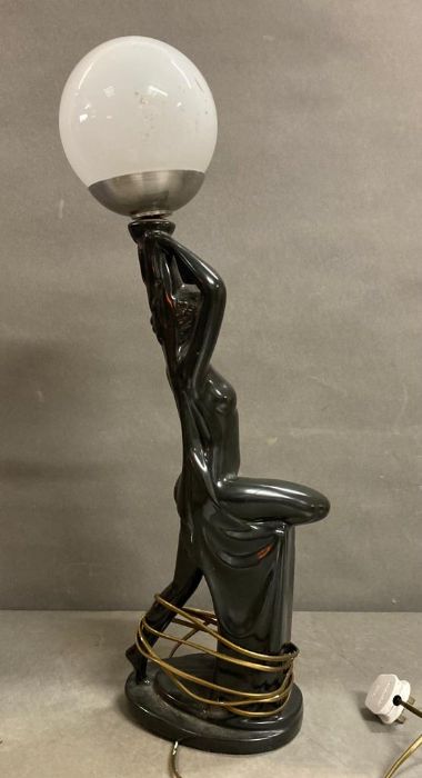 A black painted ceramic Art Deco style table lamp