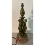 An antique brass table lamp on a marble base in the French style (H52cm)