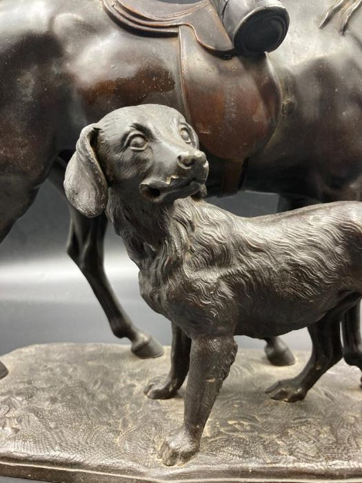 A bronze sculpture of a horse and hound, signed Emile Loiseau bottom left - Image 6 of 6