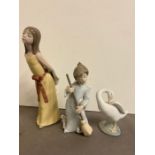 A Lladro Angel 4959 and a Lladro goose and girl with hat 5006