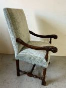 A Victorian carved oak reupholstered armchair (H114cm W61cm D65cm SH50cm)