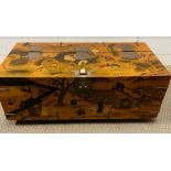 A painted chest with mounted hinges (H28cm W73cm D37cm)