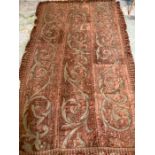 A vintage red and green altar cloth with vine leaf detail (132cm x 22cm)