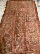 A vintage red and green altar cloth with vine leaf detail (132cm x 22cm)