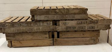 Fourteen wooden fruit and vegetable crates/trays (H16cm W75cm D45cm)