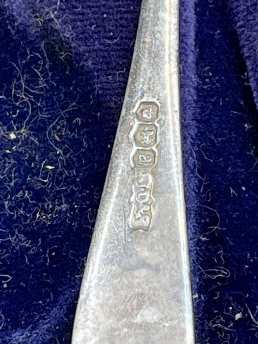 A part silver teaspoon set, six piece set with sugar tongs, missing one spoon by James Dixon & - Image 2 of 2