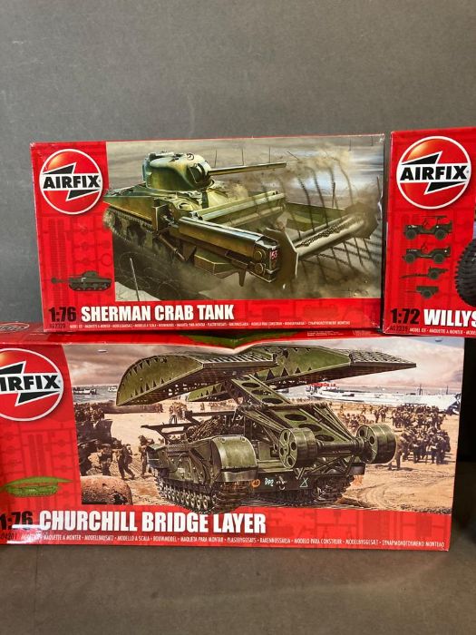 A selection of six Airfix Models Willys MB Jeep, Sherman Crab Tank, Bedford QLT and Bedford Old - Image 2 of 5