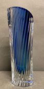 A cobalt blue and clear crystal vase by Kosta Boda of Sweden, boxed