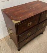 Two over two brass inlay military style Anglo Indian chest of drawers (H56cm W61cm D30cm)