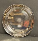 A Gorham Sterling silver tray, Art Deco style, 35.5cm in diameter, marked Dolly Madison. (