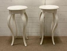 Two white painted pedestal side tables (H77cm Dia38cm)