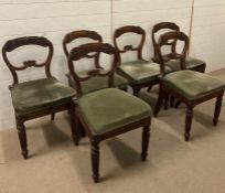 A set of six balloon back dining chairs, upholstered in green