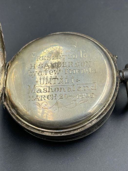 A silver half hunter pocket watch AF with inscription dated 1895. - Image 3 of 3