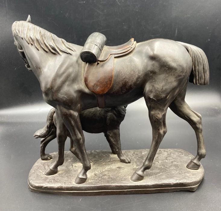 A bronze sculpture of a horse and hound, signed Emile Loiseau bottom left - Image 2 of 6