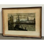 A lithograph of Port La Rochelle 1955 signed Bernard buffet