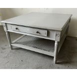 A painted coffee table with cane shelf under (H47cm SQ80cm)