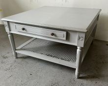 A painted coffee table with cane shelf under (H47cm SQ80cm)