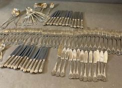 A Cristofle silver plated cutlery set ( thirteen fish knives, thirteen dinner forks, twelve