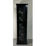 A tall black lacquer contemporary display unit with glazed door (H200cm W55cm D45cm)