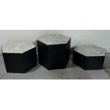 Three contemporary octagonal side tables in descending size (Largest H46cm W51cm)