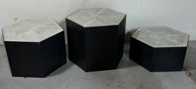 Three contemporary octagonal side tables in descending size (Largest H46cm W51cm)