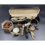 A small selection of costume jewellery, watches etc.