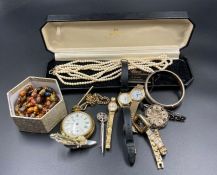 A small selection of costume jewellery, watches etc.