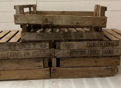 Ten wooden fruit and vegetable crates/trays (H16cm W75cm D45cm)