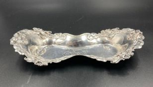 A Sterling silver dish with ornate floral design, approximate total weight 113g, hallmarked to base