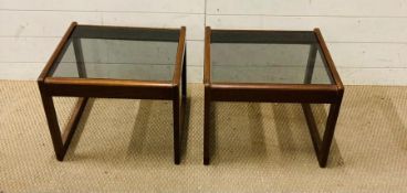 Two Mid Century side tables with smoked glass