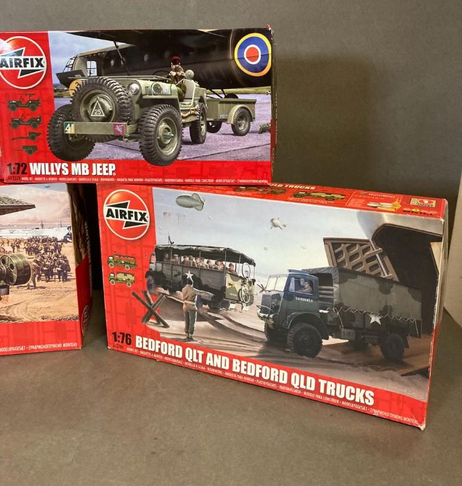 A selection of six Airfix Models Willys MB Jeep, Sherman Crab Tank, Bedford QLT and Bedford Old - Image 4 of 5