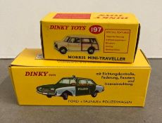 Two Dinky Diecast vehicles 197 Morris Mini Traveller and 551 Ford Taunus Polizeiwagen