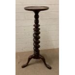 A mahogany plant stand with barley twist column on tripod legs (H98cm)