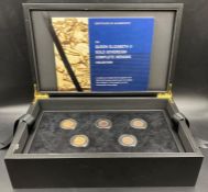 The Queen Elizabeth II Gold Sovereign Complete Designs collection comprising nine gold sovereign