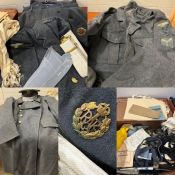 An RAF uniform parcel, a small time capsule of RAF life to include letters, caps, cap badges, battle