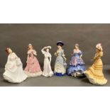 A selection of six figurines to include Wedgewood, Coalport and Royal Doulton