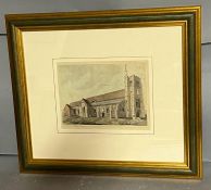 Watercolour of North West view of Pinner church dated 1799