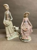 Two Lladro figures, a lady with ducks and a lady picking flowers