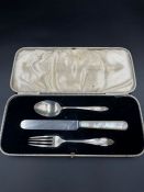 Silver spoon and fork, hallmarked different makers and years.