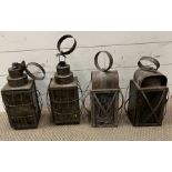 Four vintage tin barn lanterns