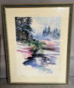 A limited edition alpine scene picture, framed by M Lewis (46cm x 65cm)