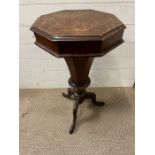 A Victorian trumpet sewing work box on strolling feet (H70cm)