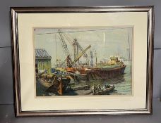 A Pastel of a Harbour scene by Pat Jobson, label verso 47cm x 33cm