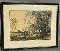 A framed charcoal drawing of Hampstead Heath, dated 1823, bottom right hand corner. 34cm x 24cm