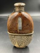 A Victorian glass hip flask with leather and silver, by Chawner & Co hallmarked for London 1872