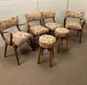 A set of 1960's Mid Century Ben chairs, two side, two stools and two elbow chairs