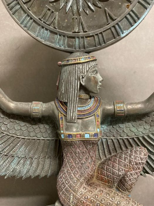 A mantle clock depicting the Egyptian goddess Isis, Time pieces missing - Image 2 of 5