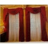 Two sets of red heavy interlined curtains AF (Drop 258cm)