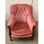 A pink velvet button back fire side chair
