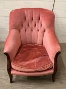 A pink velvet button back fire side chair